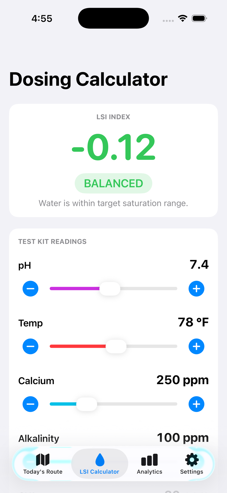 PoolFlow app screenshot showing the pool service management interface